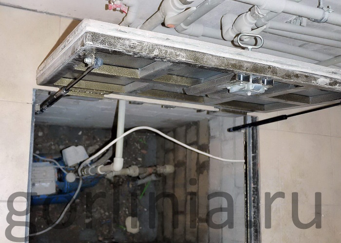 Скрытые петли для люков подвалов погребов под плиткой без утепления в дверце Открытая дверца вид сверху